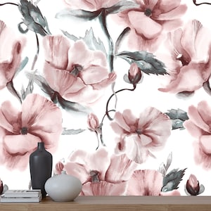 Soft Pink Peonies Floral Wallpaper Peel and Stick Mural Elegant Wall Decor Removable Scandinavian Style for Bedroom and Living Room