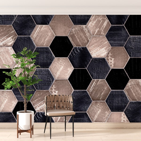 Hexagon shapes themed wallpaper. Peel and Stick Wall Sticker  Minimalistic Scandinavian Design Removable Wall Art