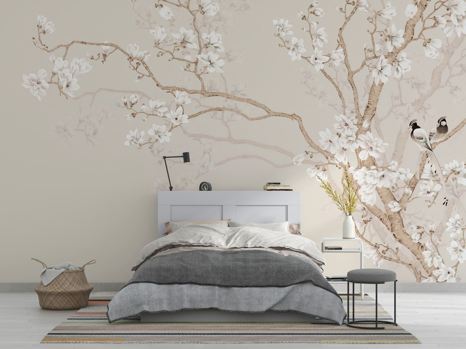 papier peint chinois, magnolia, fleurs et oiseaux, affiche murale autocollante, art classique, salon, chambre à coucher, auto-adhésive