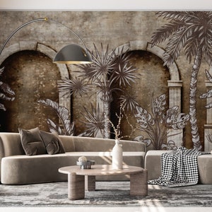 Tropical Garden Mural Wallpaper: Palace Roman Column Peel and Stick Poster