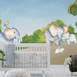 Animal Theme Wallpaper for Kids Room Peel and Stick Removable Nursery Mural Baby Room Decor
