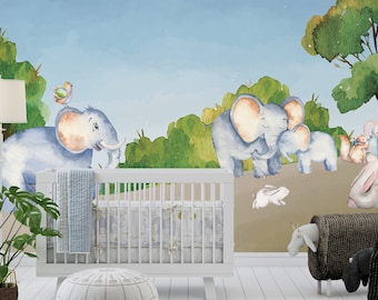 Animal Theme Wallpaper: Peel and Stick Nursery Mural