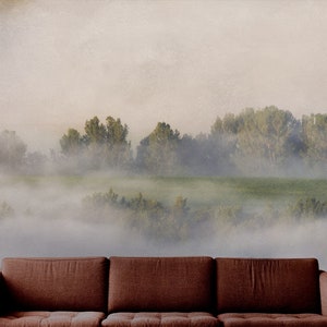 Trees and Fog Wallpaper Sample: Scandinavian Peel and Stick Wall Art