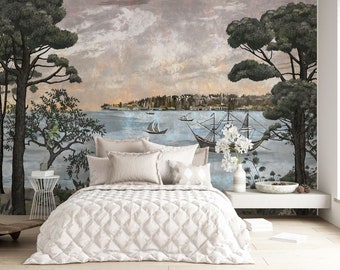 Tapeta ścienna z akwarelowym krajobrazem starego Stambułu, samoprzylepny plakat ścienny, mural