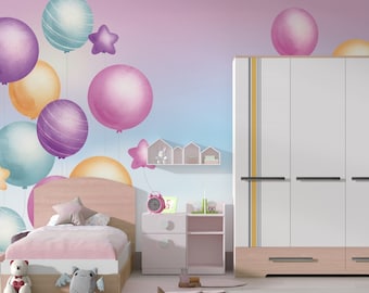 Whimsical Balloon Wallpaper Watercolor Gradient Peel and Stick Removable Mural for Nursery Room