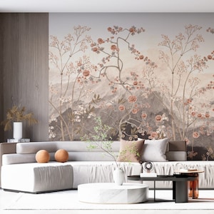 Chinoiserie Peony Mountain Wallpaper Mural - Peel and Stick