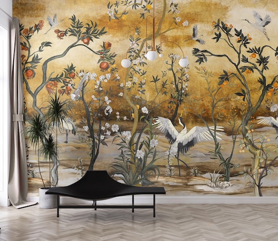 Chinoiserie Flowers Pomegranate Tree and Birds Wallpaper Peel - Etsy Chinoiserie Flowers Pomegranate Tree and Birds Wallpaper Peel - Etsy