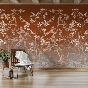 Chinoiserie Floral Peel and Stick Wallpaper: Bronze Kupfer Wandbild