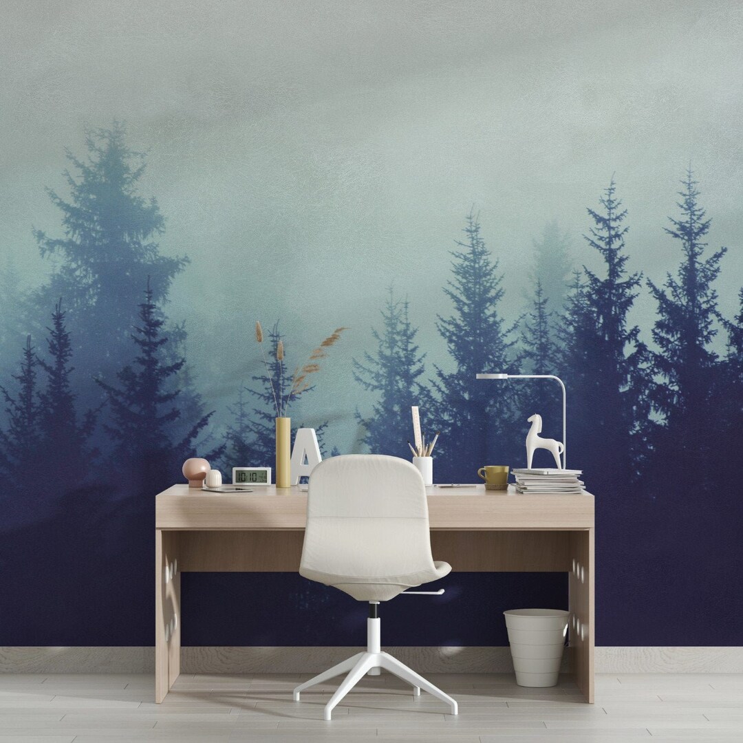 Foggy Forest Wallpaper Mural: Peel and Stick Scandinavian Wall Art - Etsy