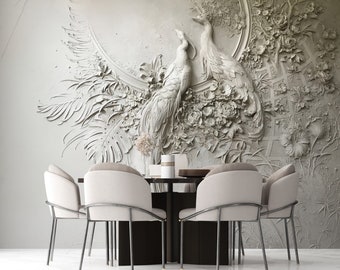 Custom 3D Peacock Embossed Wallpaper Mural