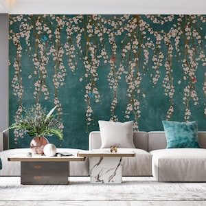Chinoiserie Cherry Blossom Wallpaper: Peel and Stick Mural
