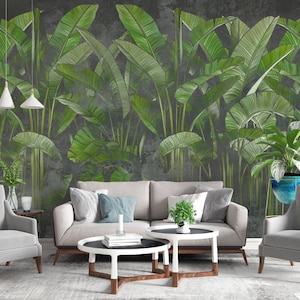 Tropischer Wald Bananenstauden und Palmen schälen und kleben Tapete, Design Wandbild, entfernbare Wand-Kunst
