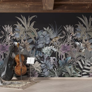 dunkle Tapete, tropische Tapete, Pflanzen, Blätter, exotisch, Tiger, Schälen und Stick Wand Abnehmbare Wandkunst