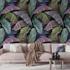 Wallpaper Regenbogen Tropische Baumblätter Wallpaper für dein PC Entfernbare Tapete mit botanischen Blättern, Wandbild von Peel And Strick, Design-Tapete