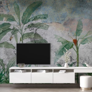 Farbenfrohe gemalte Tapete. Schälen und Stick Wandaufkleber Minimalistisches skandinavisches Design Abnehmbare Wandkunst