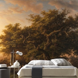 Tapete zum Thema Herbstwald und -bäume. Schälen und Stick Wandaufkleber Minimalistisches skandinavisches Design Abnehmbare Wandkunst