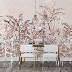 Pink Tropical Wallpaper Mural: Banana Leaf Peel & Stick image 1