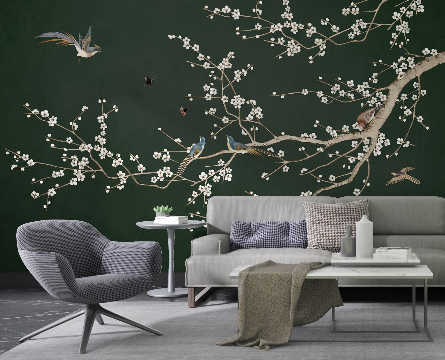 Chinoiserie Flowers and Birds Wallpaper Blue Birds Peel and | Etsy