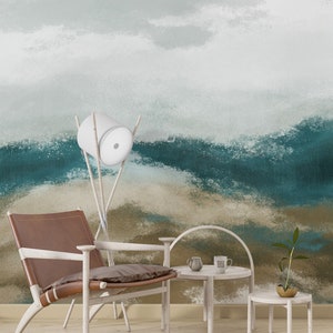 Carta da parati murale con onde oceaniche ad acquerello, stacca e attacca, per camera da letto, soggiorno, autoadesiva, arte astratta, decorazione per la casa