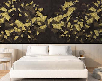 Yellow Ivy Leaf Watercolor Wallpaper: Black Peel and Stick Mural