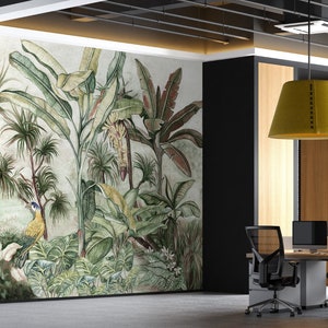 Tropischer Papagei und Bäume Weiß Hintergrund Tapete Wandbild Dekor Wohnkultur Vintage Tropical