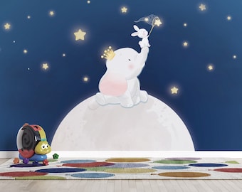 Elephant Moon Peel and Stick Wallpaper: Scandinavian Nursery Decor
