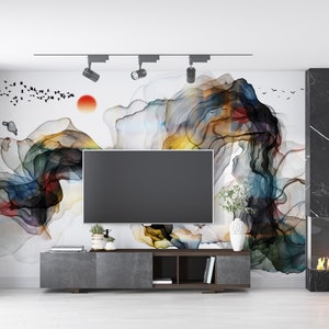 Marble Abstract Design Shades Of Rainbow Look Yellow Wallpaper Self Adhesive Peel and Stick Wall Sticker Wall Decoration Removable
