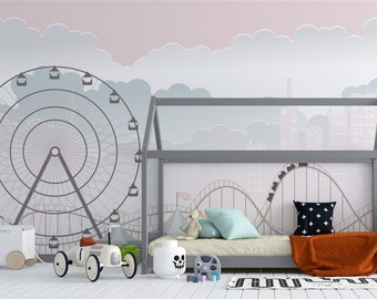 fun fair park  themed children's rooms wallpaper . Peel and Stick, removable wallpaper, nursery room