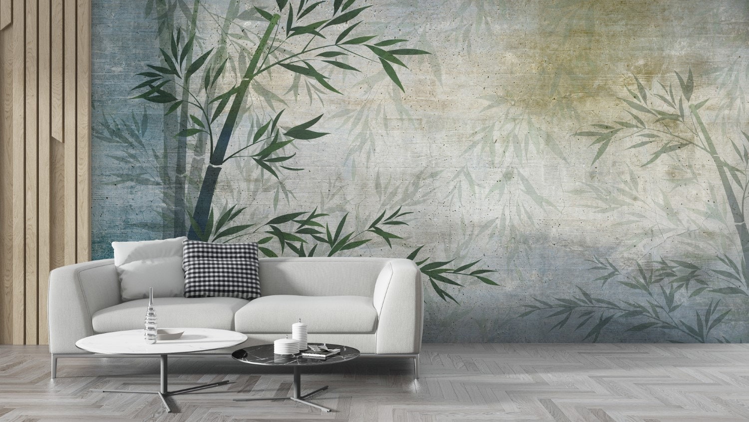 Tropical Bamboo Trees and Leaves Concrete Texture Wallpaper | Etsy