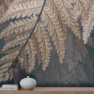 Tropical Tree Leaves Wallpaper, Bronze Leaves Wallpaper, Botanic leafs removable wallpaper, Peel And Strick wall mural, Design wallpaper
