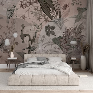 Leaves and Birds Peel and Stick Wallpaper: Removable Wall Art