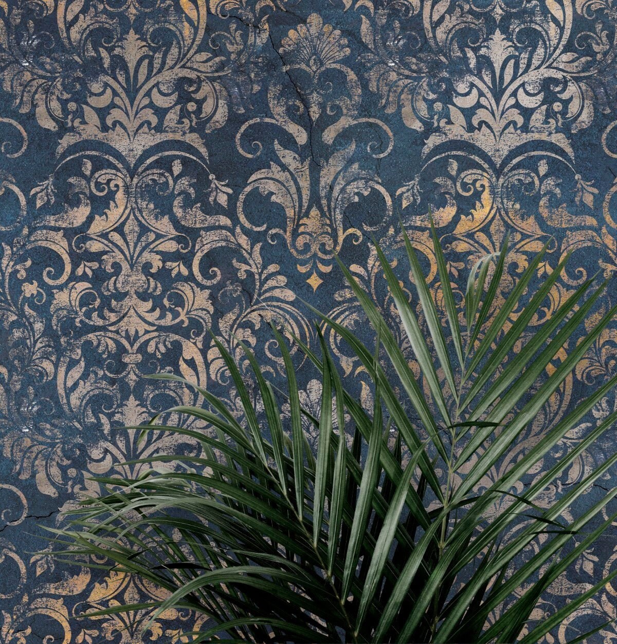 Damask Design Wallpaper Blue and Yellow Colour Peel and Stick Etsy