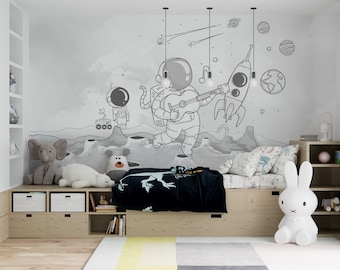 Astronomy Guitar Wallpaper: Scandinavian Peel and Stick Wall Art