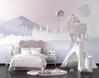 Fairy Girl Horse Wallpaper: Scandinavian Peel and Stick Wall Art