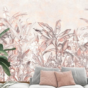 Pink Tropical Wallpaper Mural: Banana Leaf Peel & Stick image 3