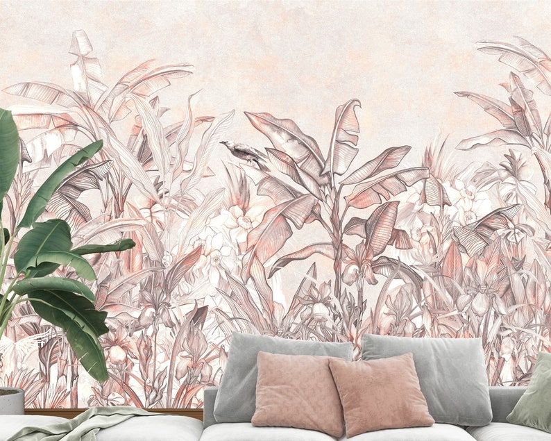 Pink Tropical Wallpaper Mural: Banana Leaf Peel & Stick image 3