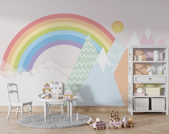 Rainbow Mountain Wallpaper: Scandinavian Peel and Stick Wall Art