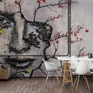 Design & Art Mosaik Frau und Gelb Spritzen mit Effekt Wallpaper Design, Wand, Dekor, Raumgestaltung, Kunst, Schälen und Aufkleben, Wandbild