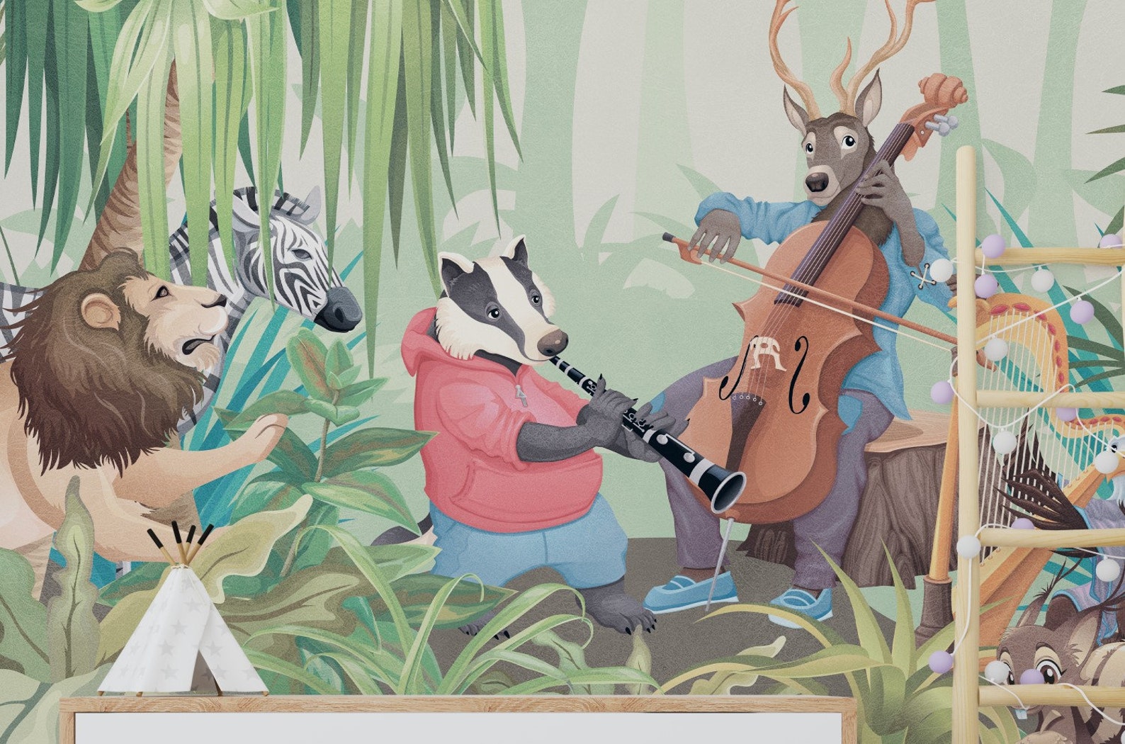 Animals Playing Musical Instruments in the Forest Wallpaper. - Etsy