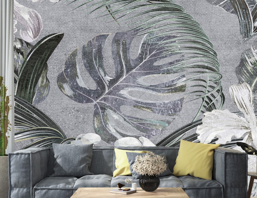 Tropical Leaves Wallpaper: Exotic Floral Peel and Stick Wall Mural - Etsy