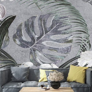 Tropical Leaves Wallpaper: Exotic Floral Peel and Stick Wall Mural