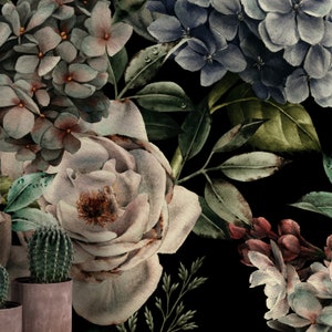 Peonies Floral Wallpaper: Black Background, Scandinavian Peel and Stick Mural