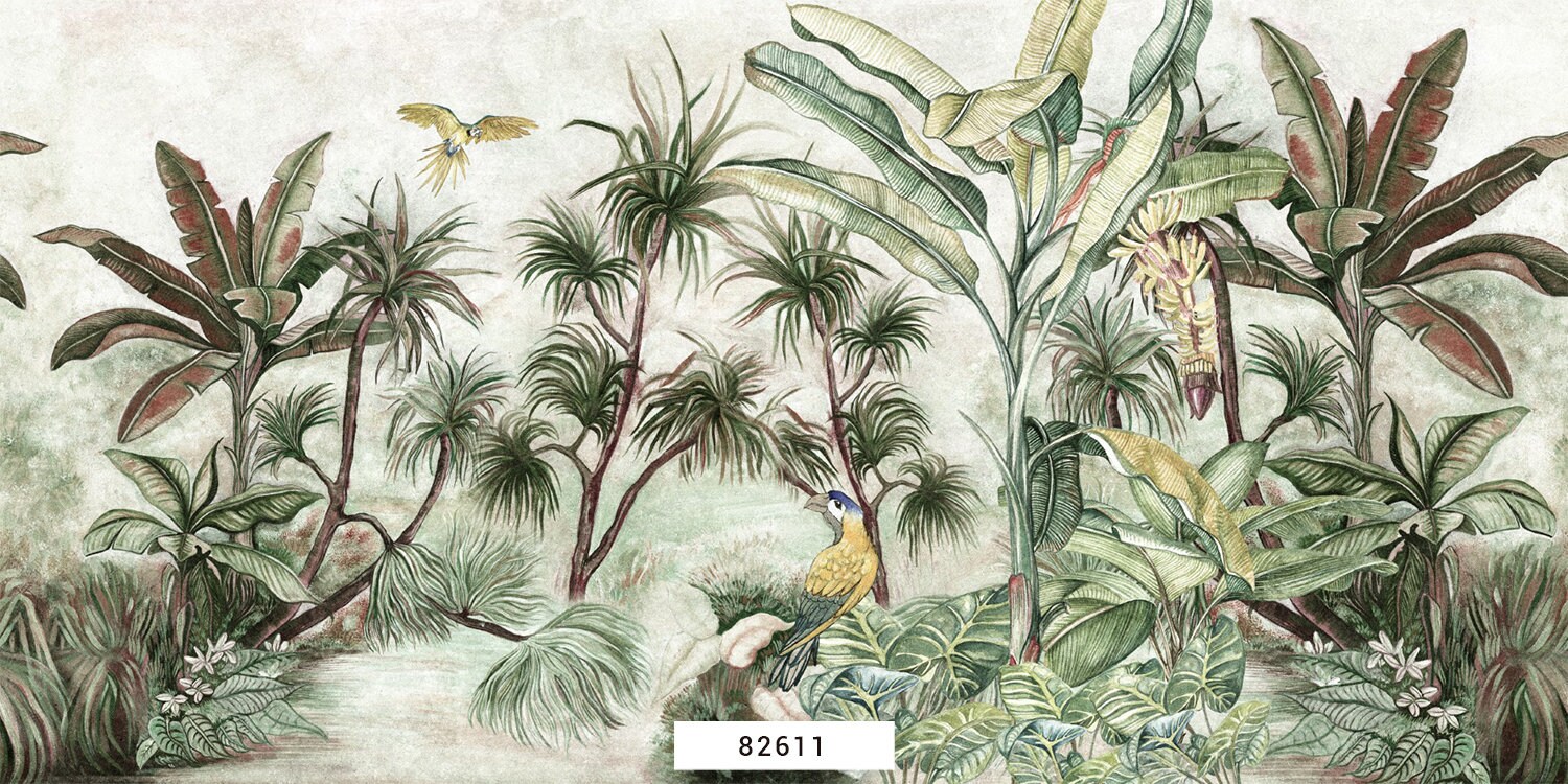 Tropical Jungle Mural Wallpaper, Botanical Peel and Stick Wall Art - Etsy