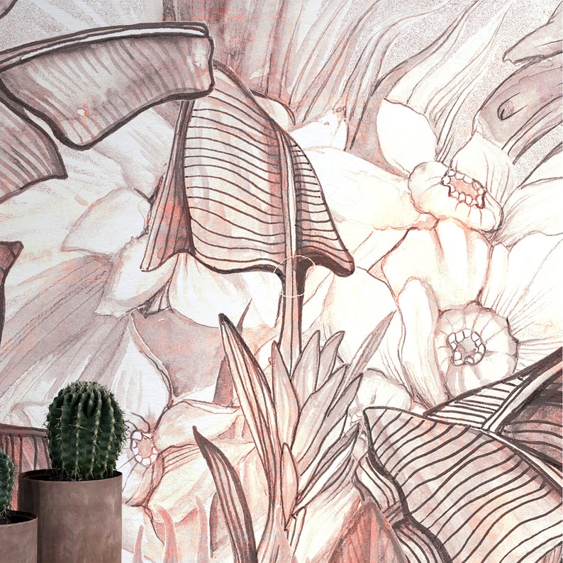 Pink Tropical Wallpaper Mural: Banana Leaf Peel & Stick image 4