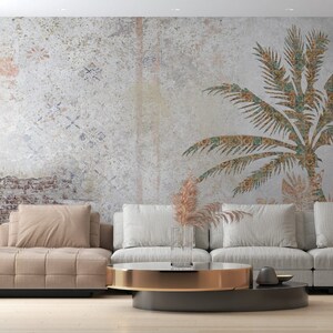Palm Tree Wallpaper Mural: Damsk Watercolor, Self Adhesive Wall Art