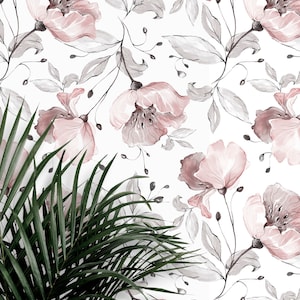 Pink Peonies Floral Wallpaper: Scandinavian Peel and Stick Mural