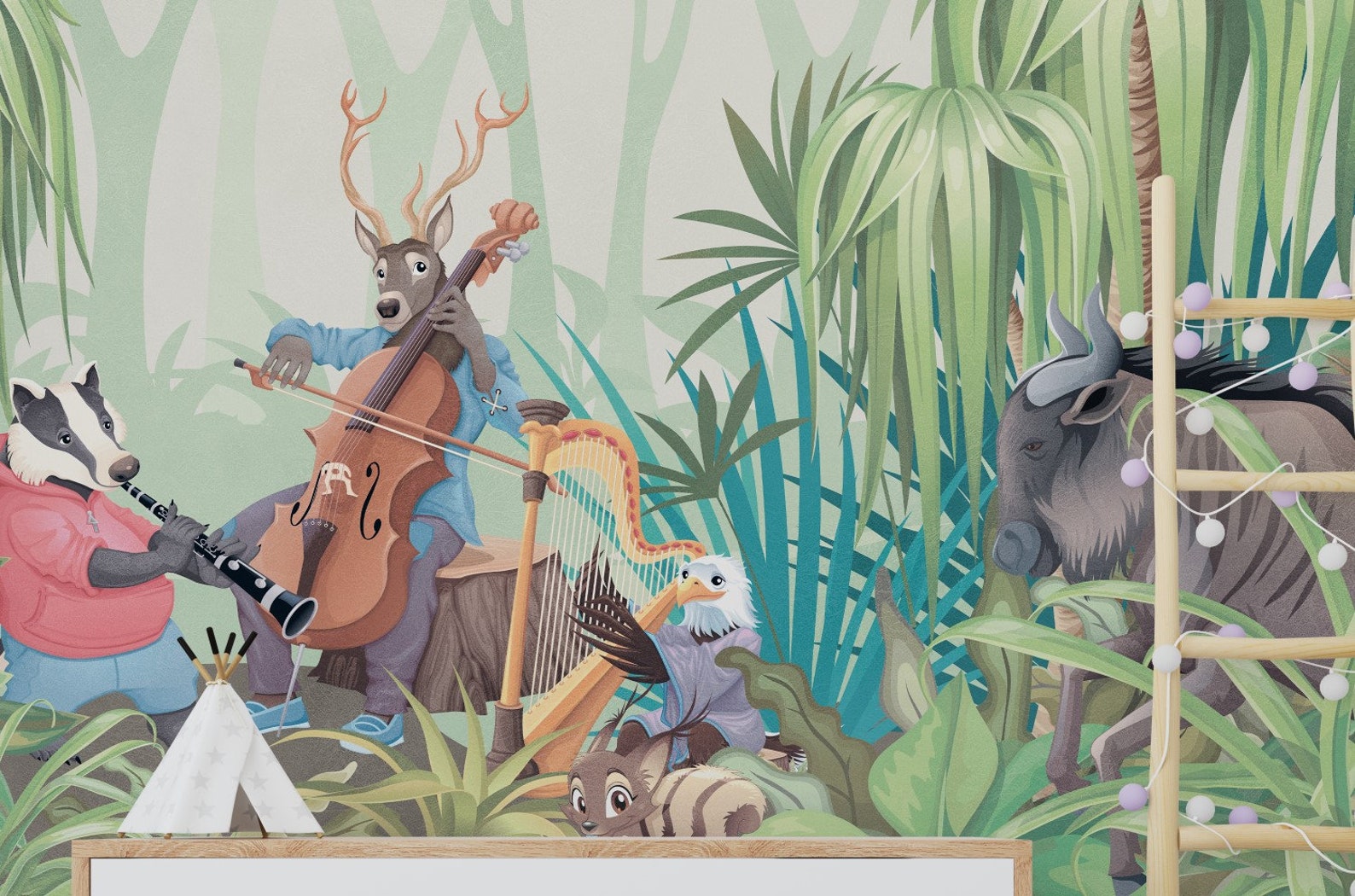Animals Playing Musical Instruments in the Forest Wallpaper. - Etsy UK