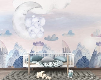 Moon and Night Children's Wallpaper: Scandinavian Peel and Stick Wall Art