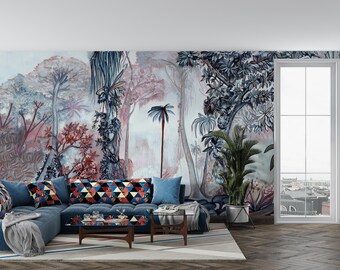 Tropical Jungle Wallpaper: Hand-Painted Botanical Mural