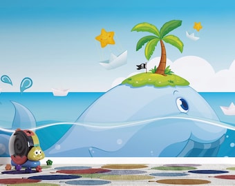 Dolphin Island Peel and Stick Wallpaper: Scandinavian Removable Wall Art